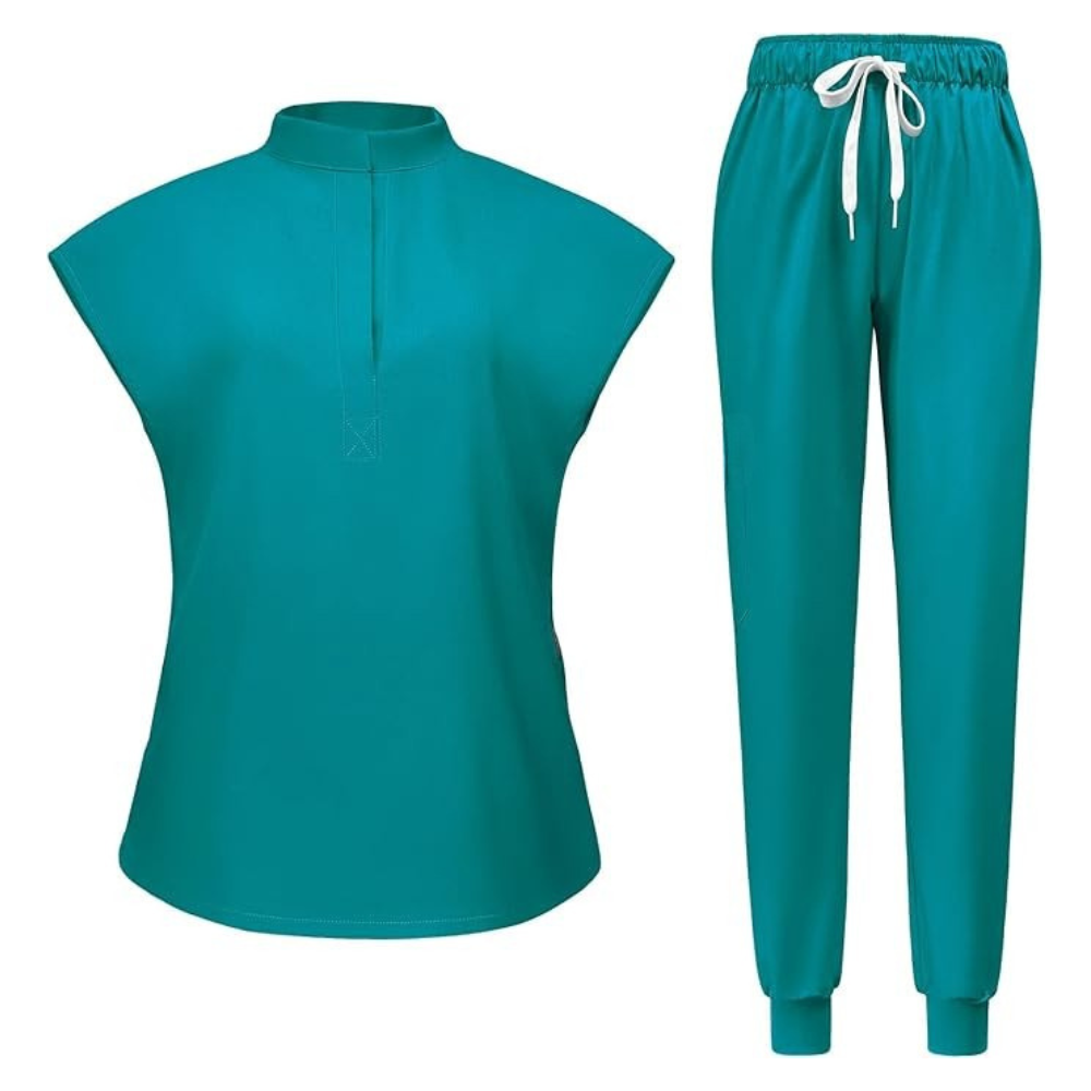 Women 6 Pocket Scrubs Set  Modern Medical Uniform Top and Jogger Pants