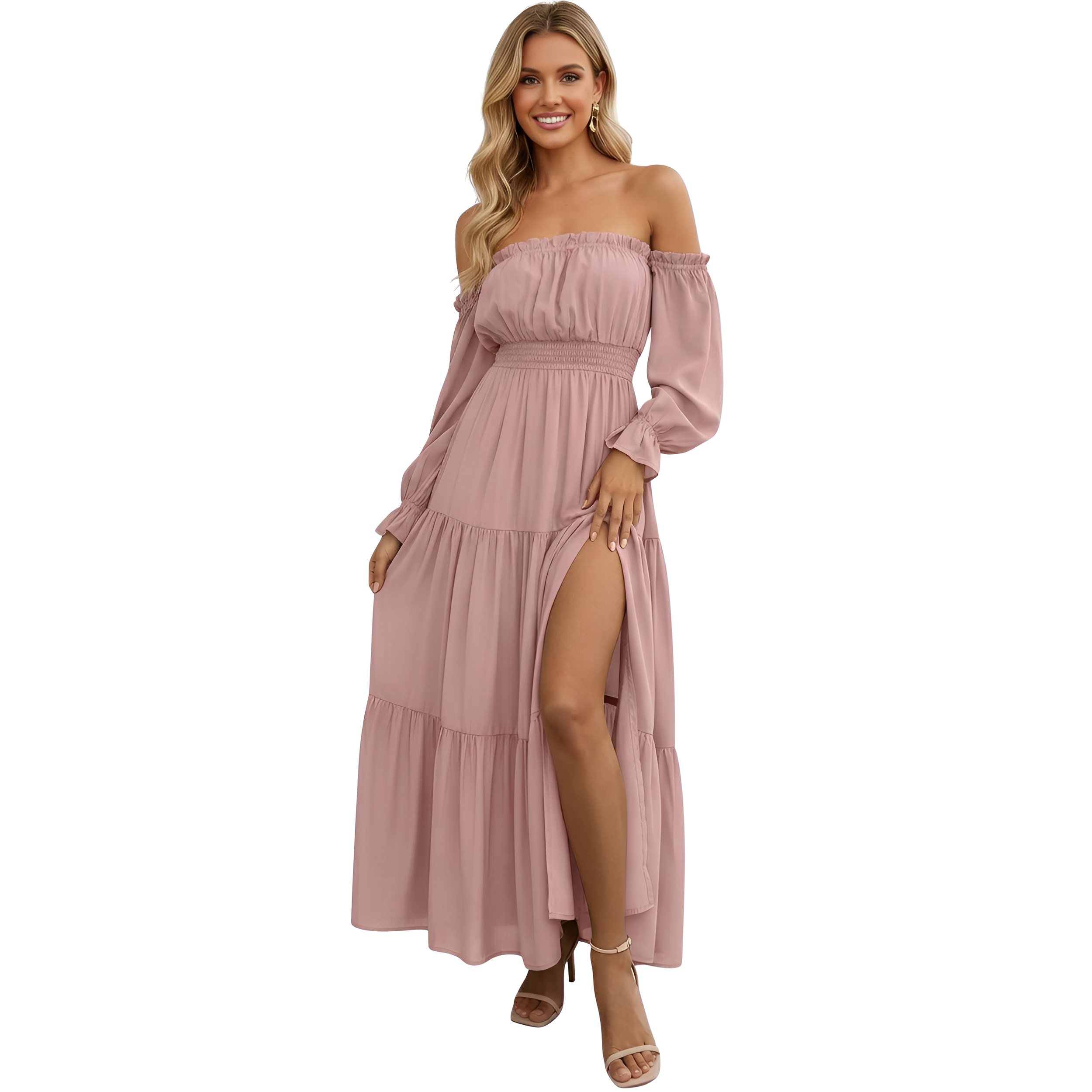 Long Sleeve Smocked Tiered Maxi Dress