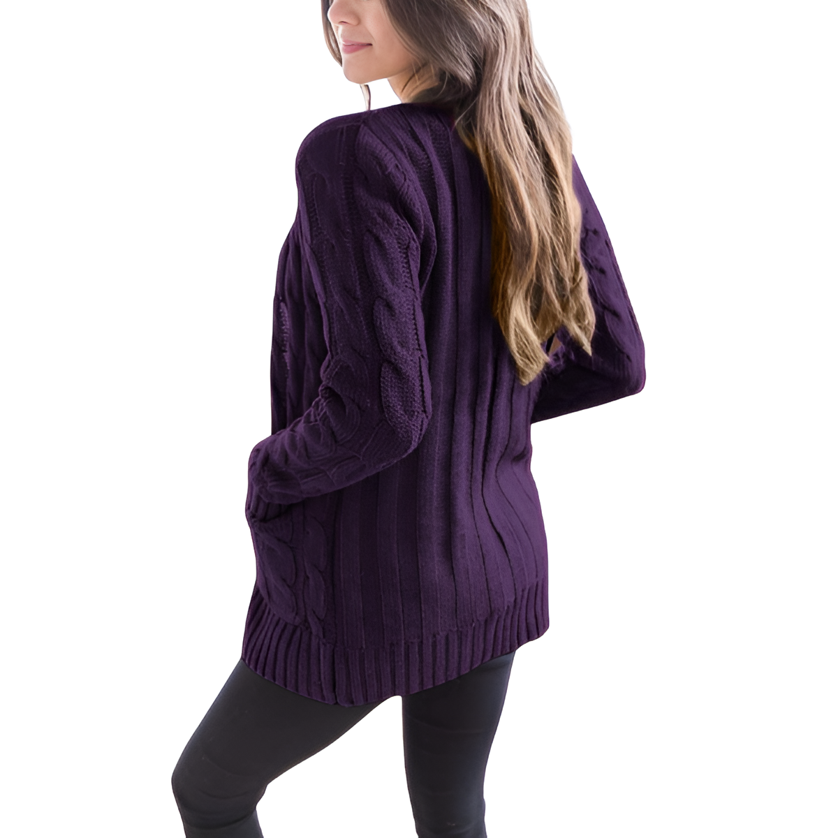 Cable Knit Button Front Open Cardigan