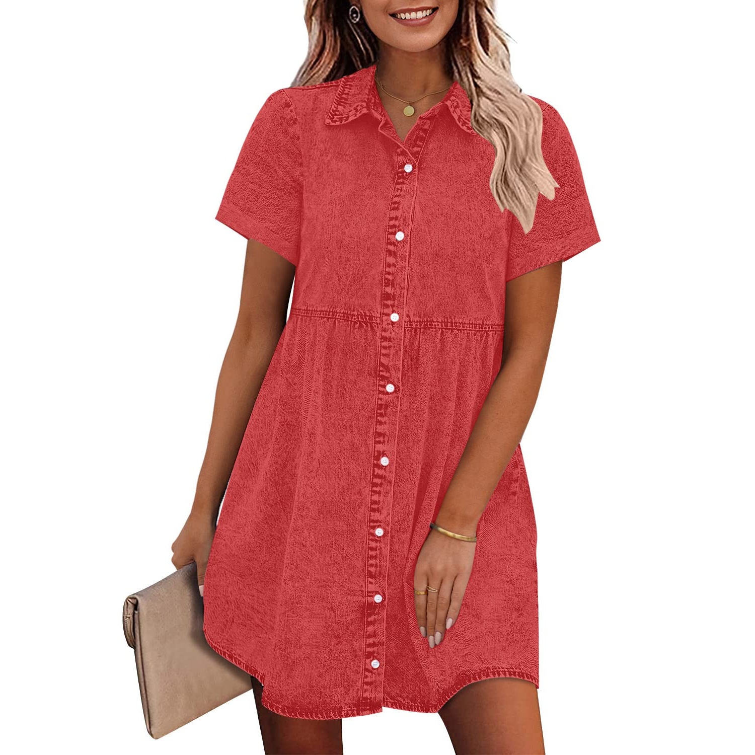 Casual Short Sleeve Denim Dress For Everyday Wear For Women
