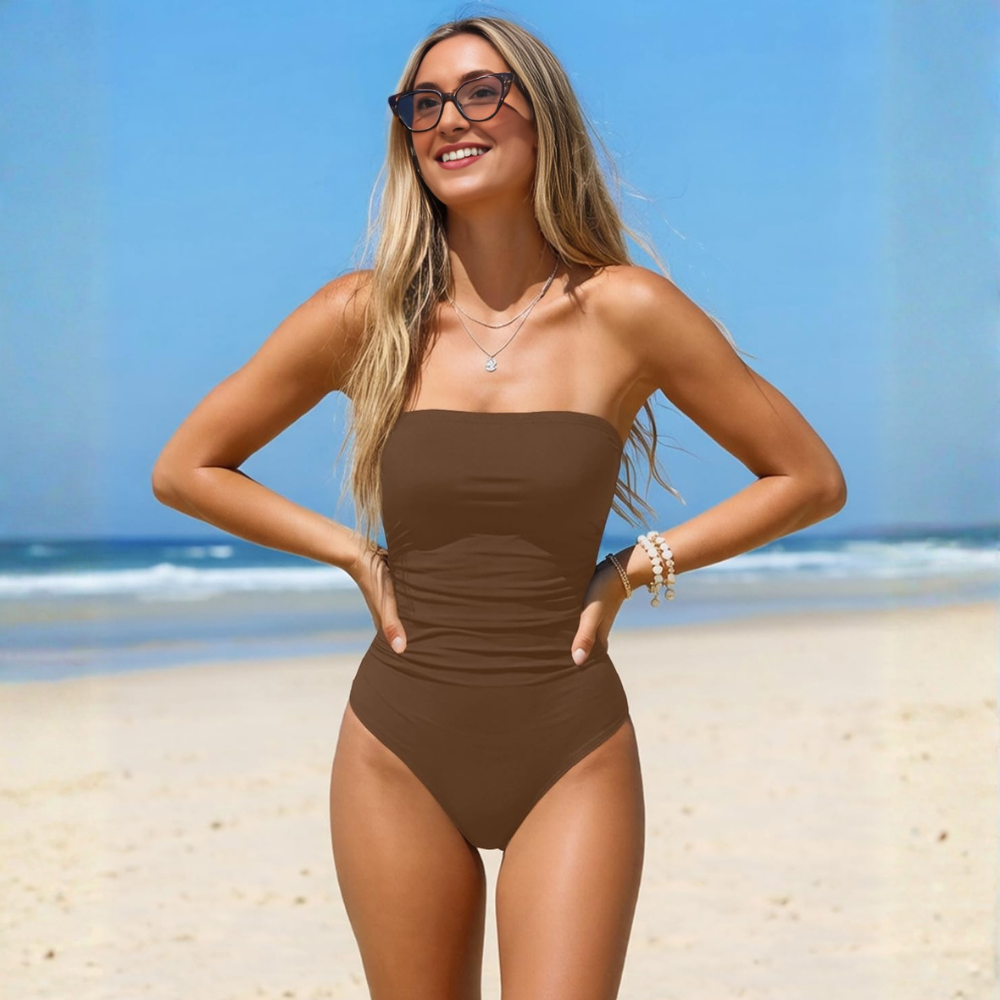 Strapless Bandeau One Piece Tummy Control Swimwear