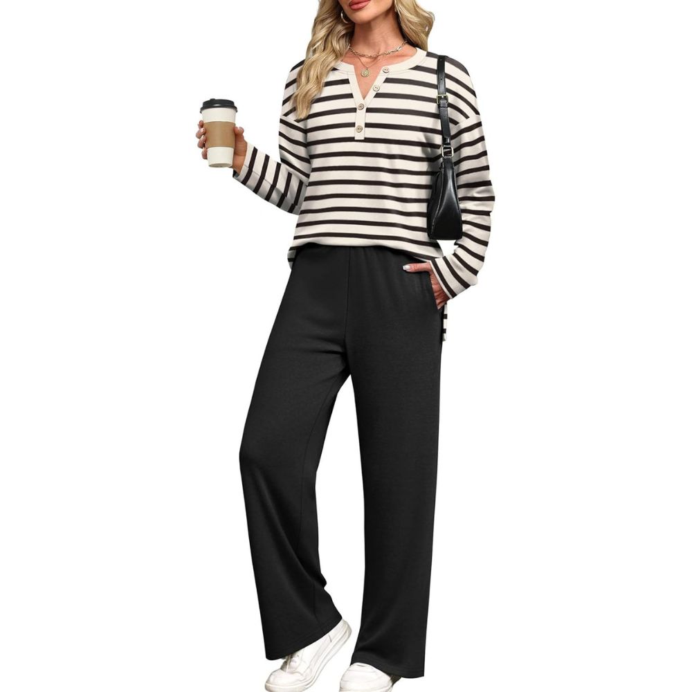 Lounge Sets for Women 2 Piece V Neck Button Matching Sweatsuit Loungewear