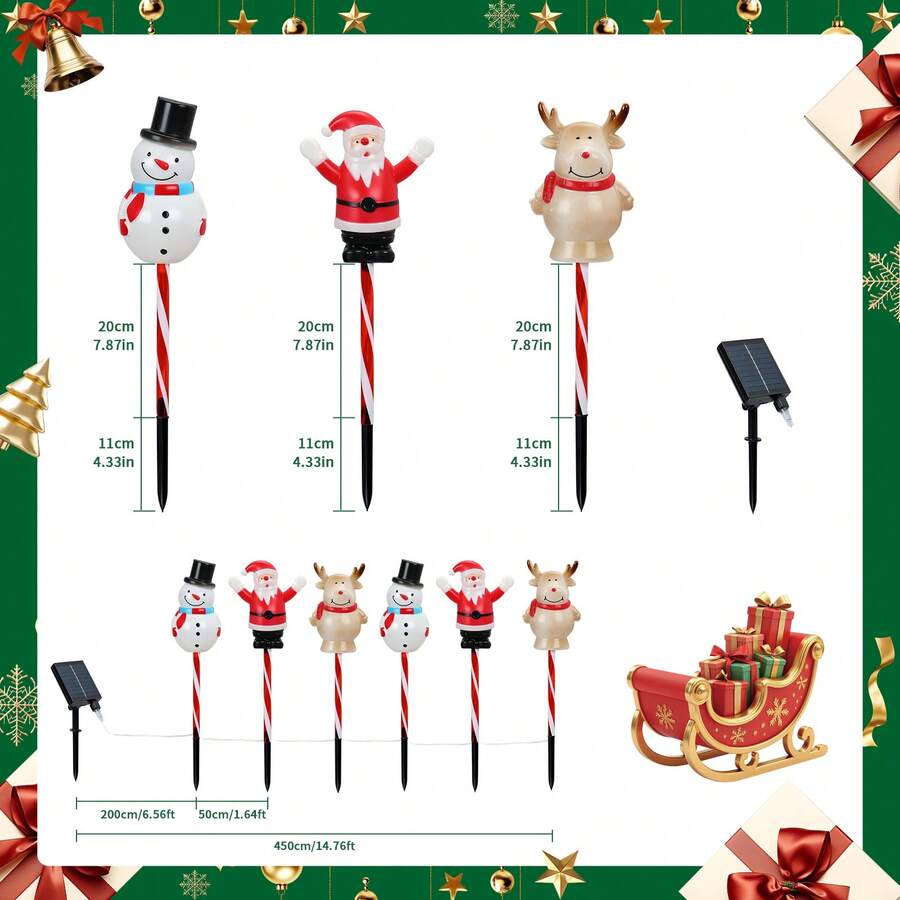 6pcs Outdoor Solar Christmas Garden Stake Lights - Snowman+Reindeer+Santa Claus, 8 Modes Of Lighting Christmas Lights, Indoor And Outdoor Garden Lights, Suitable For Terraces, Paths, Gardens, Decorations, Light Sensing, Christmas Gifts! - 6-in-1 Garden Stake Lights - View 5