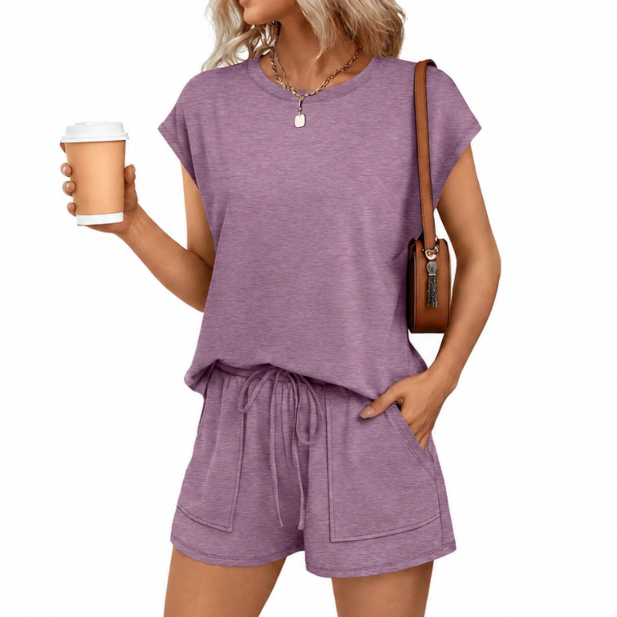 2 Piece Summer Sweatsuit With Drawstring Shorts For Women