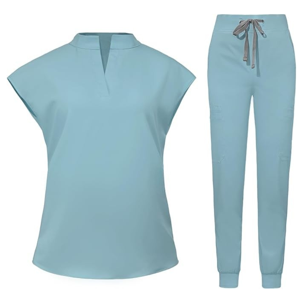 Women 6 Pocket Scrubs Set  Modern Medical Uniform Top and Jogger Pants