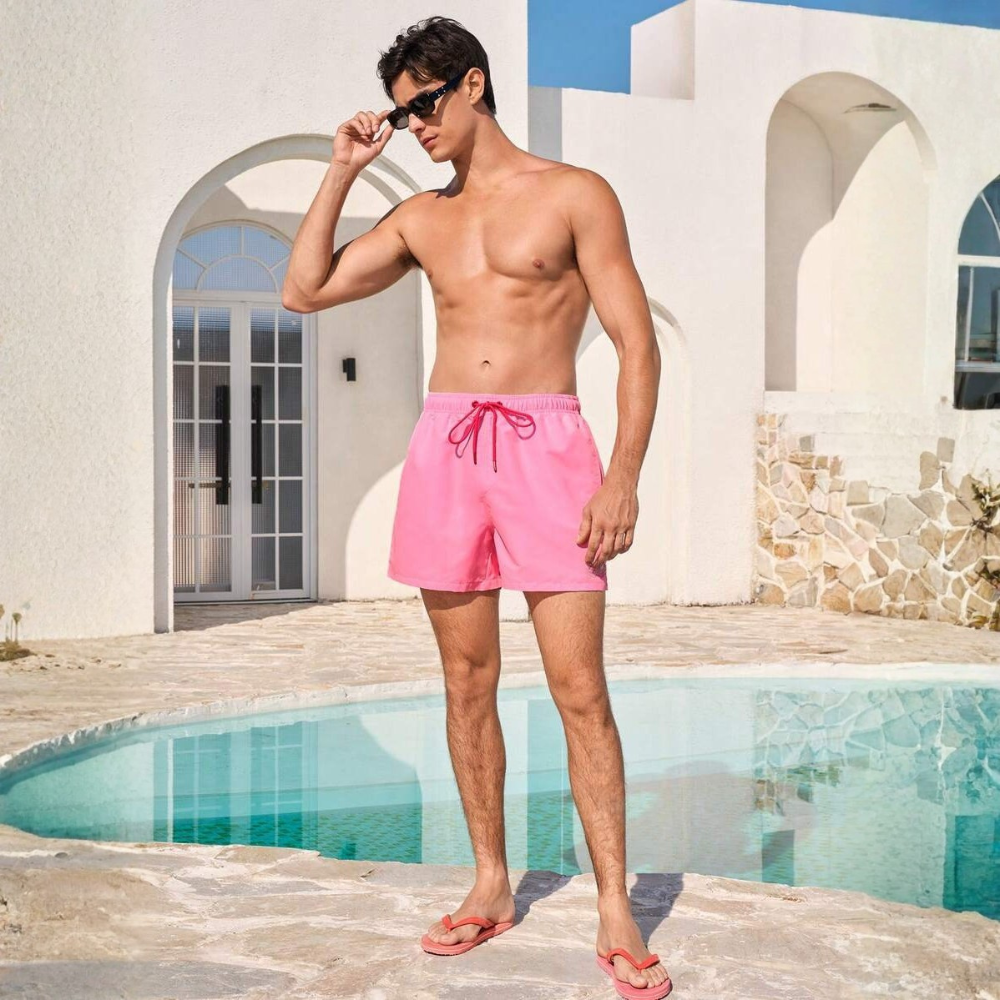 Solid Matching Swimwear Set For Men And Women