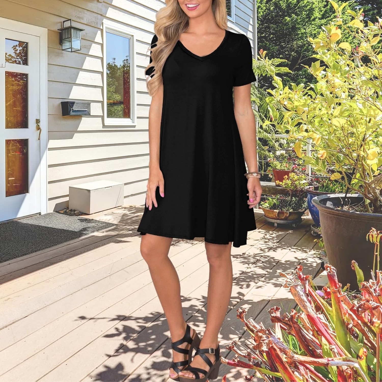 Casual Short Summer Sleeve Dress With Pockets For Women
