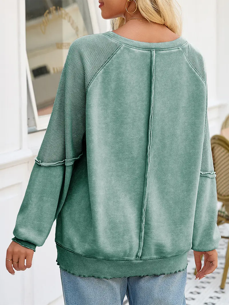 Casual Long Sleeve Waffle Knit Top For Women