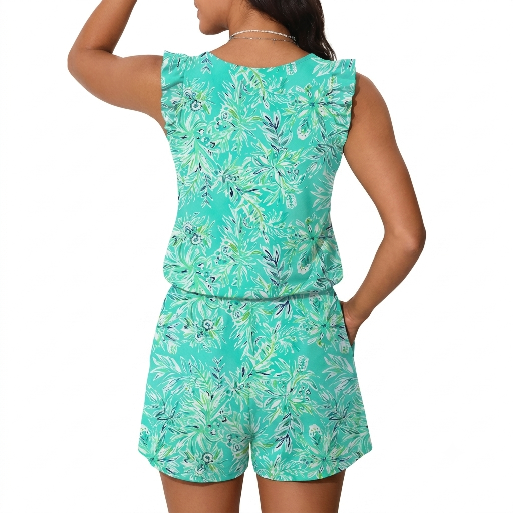 Modest One Piece Swim Romper For Women With Ruffle Sleeves And Pockets