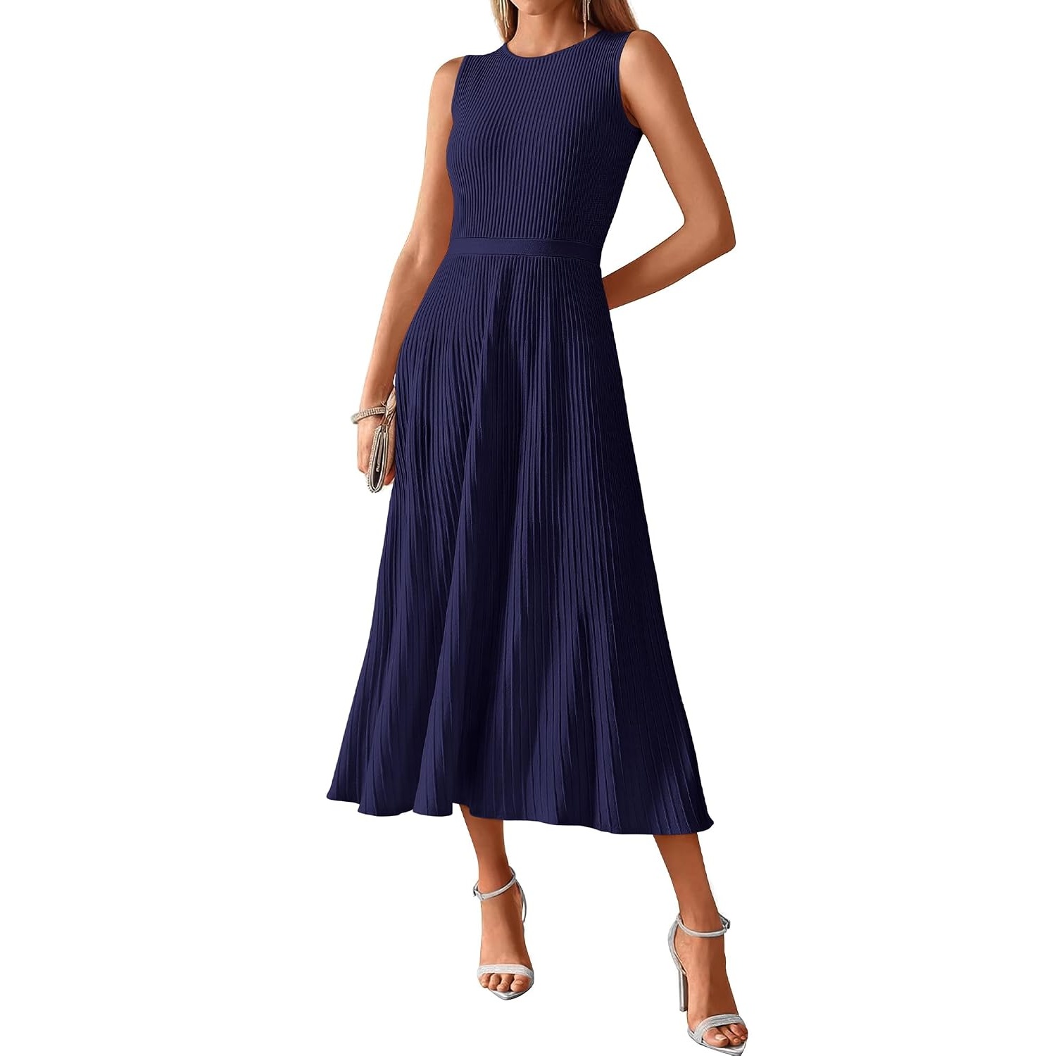 Casual Midi Sleeveless Pleated Dress For Women