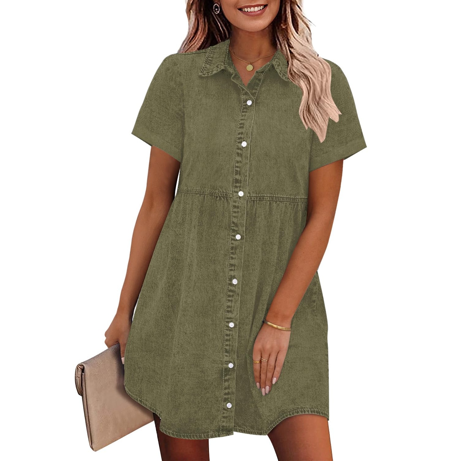 Casual Short Sleeve Denim Dress For Everyday Wear For Women