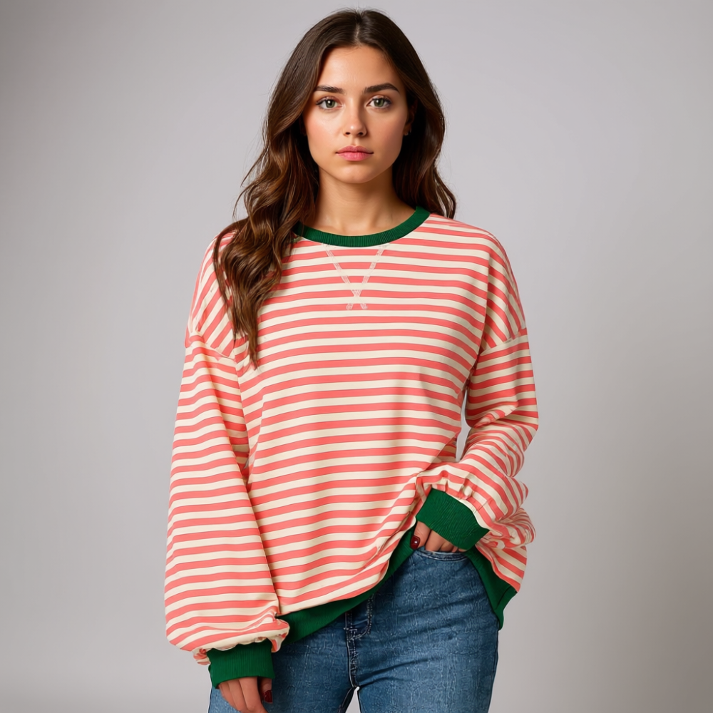 Women Oversized Striped Crewneck Sweatshirt