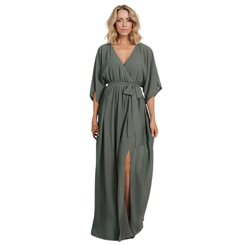 Floral Pattern Floor Length Long Sleeve Chiffon Dress