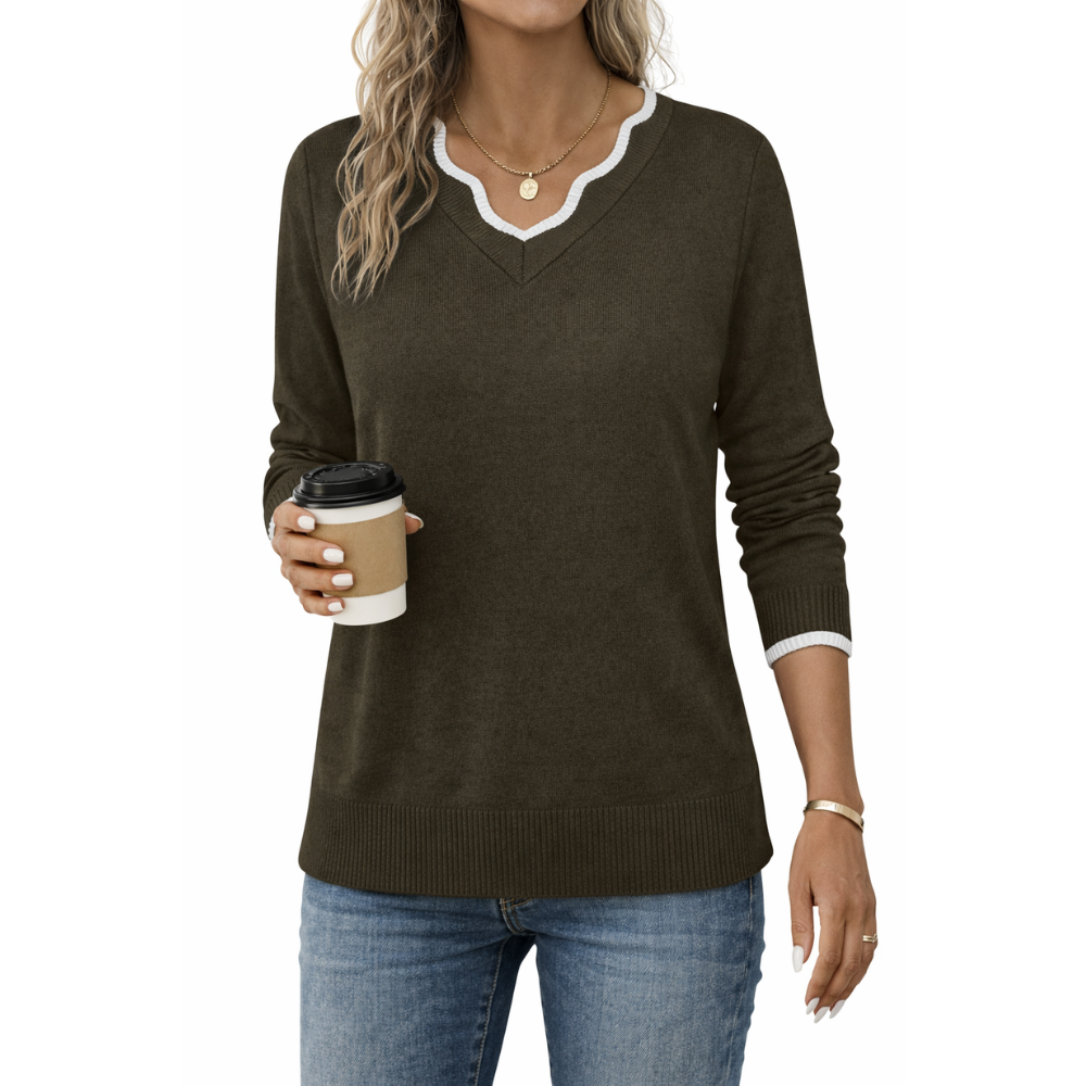 Scallop Trim Knit Pullover Cozy Lightweight Sweater For Women