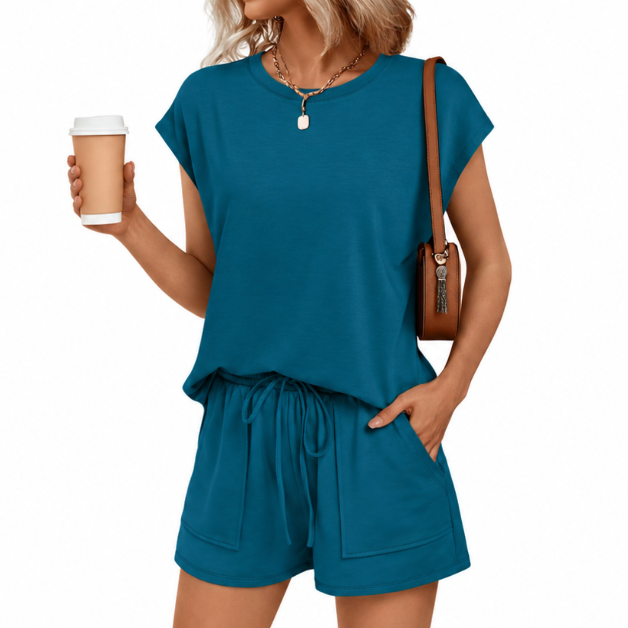 2 Piece Summer Sweatsuit With Drawstring Shorts For Women