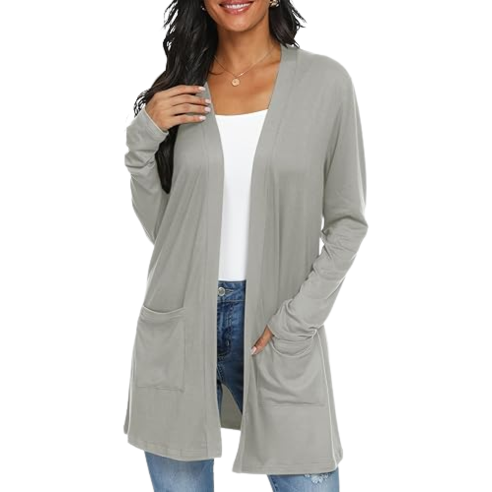 Womens Casual Lightweight with Pocketes Long Sleeve Open Front Cardigan
