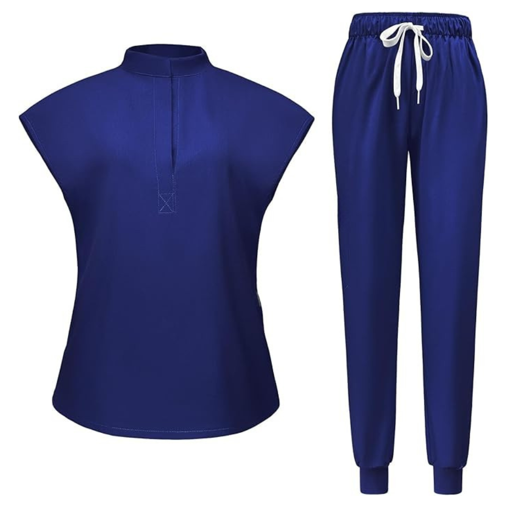 Women 6 Pocket Scrubs Set  Modern Medical Uniform Top and Jogger Pants