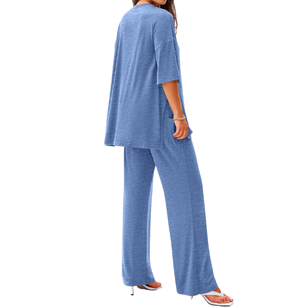 2 Piece Summer Lounge Set With Short Sleeve Top And Pants For Women