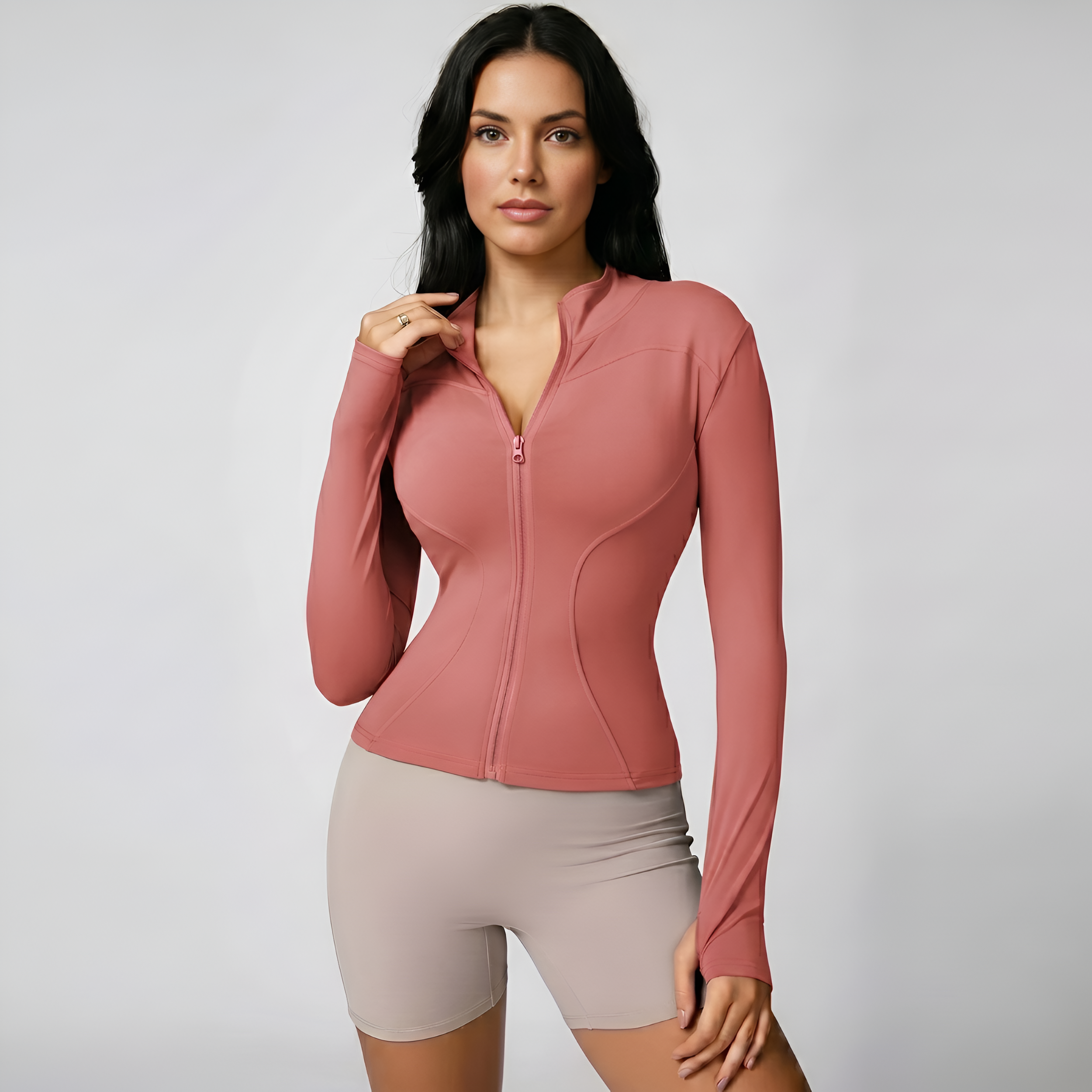 Long Sleeve Zip Up Sports Jacket For Women