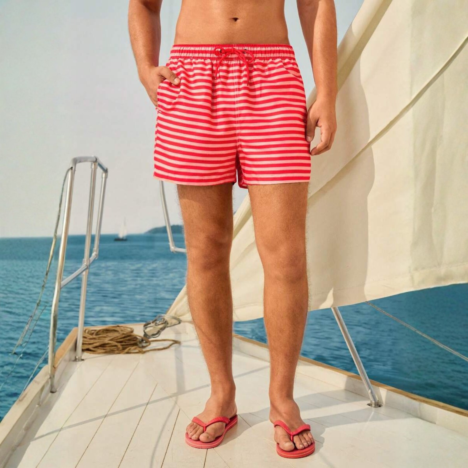 Striped Couple Swimwear For Men Beach Shorts And Women Swimsuit Set