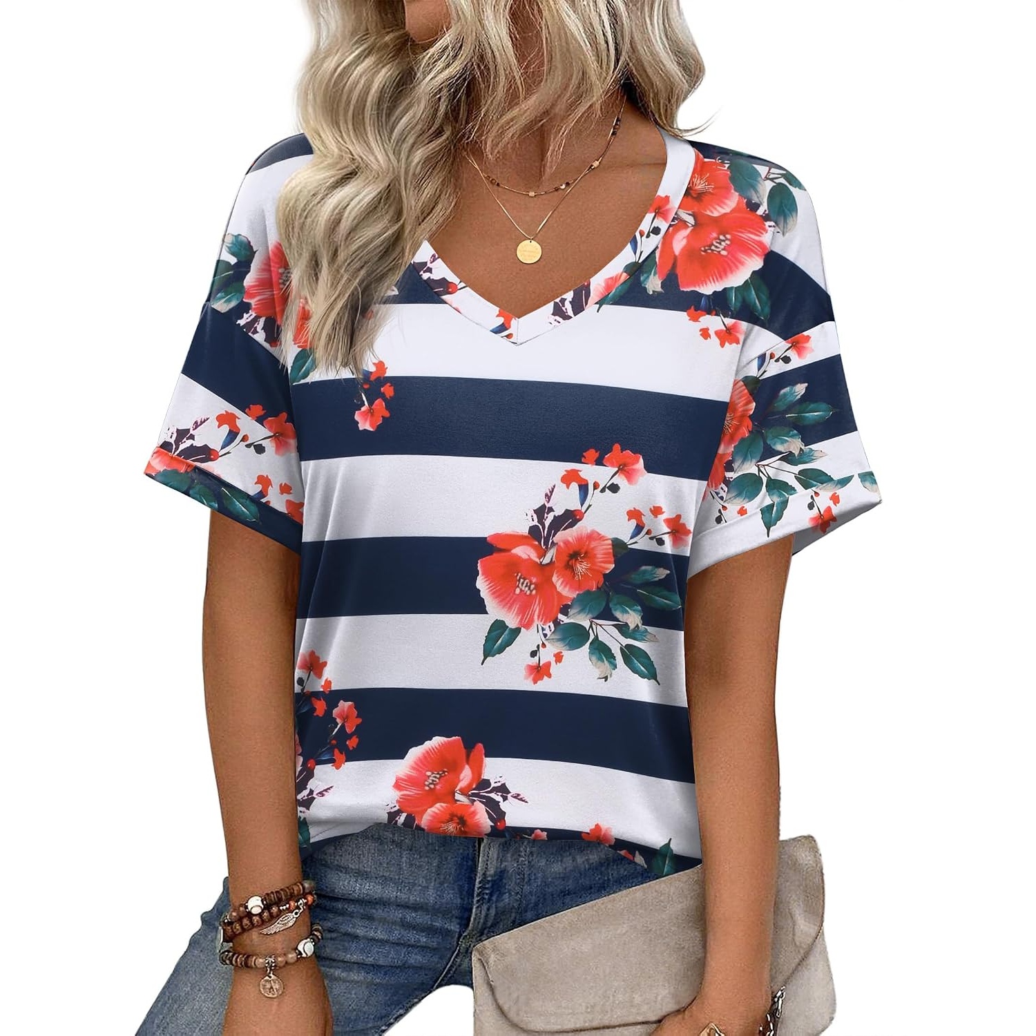 Floral Short Sleeve Summer T Shirts For Women
