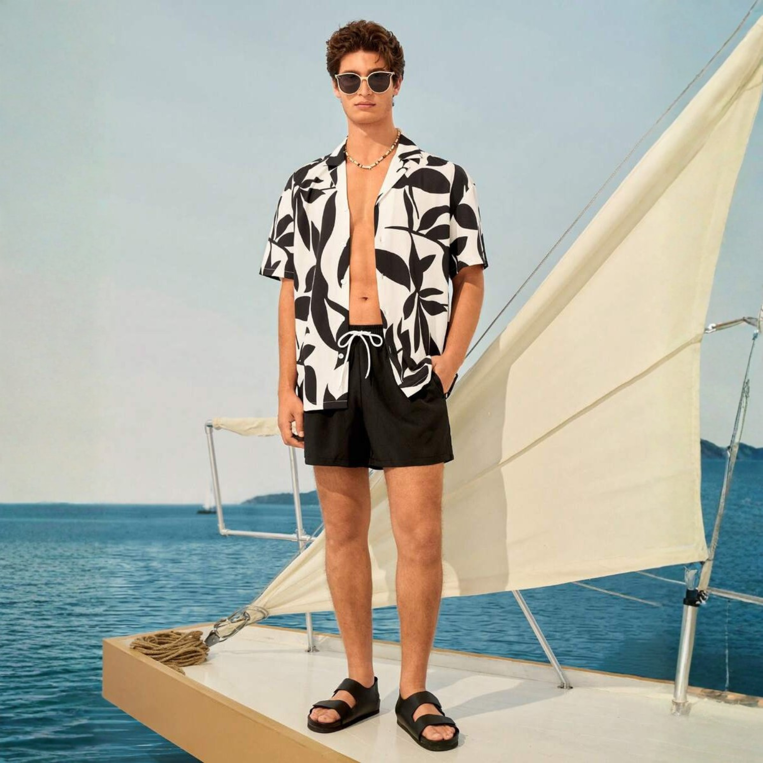 Floral Couple Beach Men Shirt Shorts And Women Swimwear Outfit Set