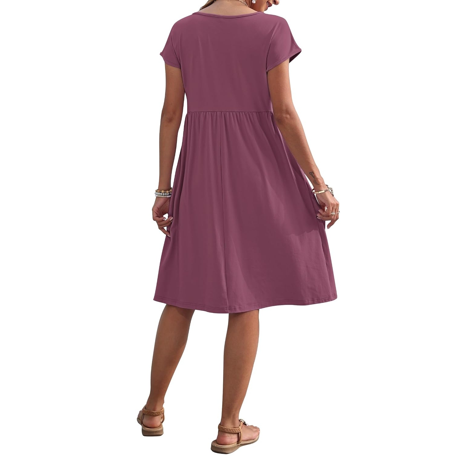 Cap Sleeve A Line Dress with Pockets for Women