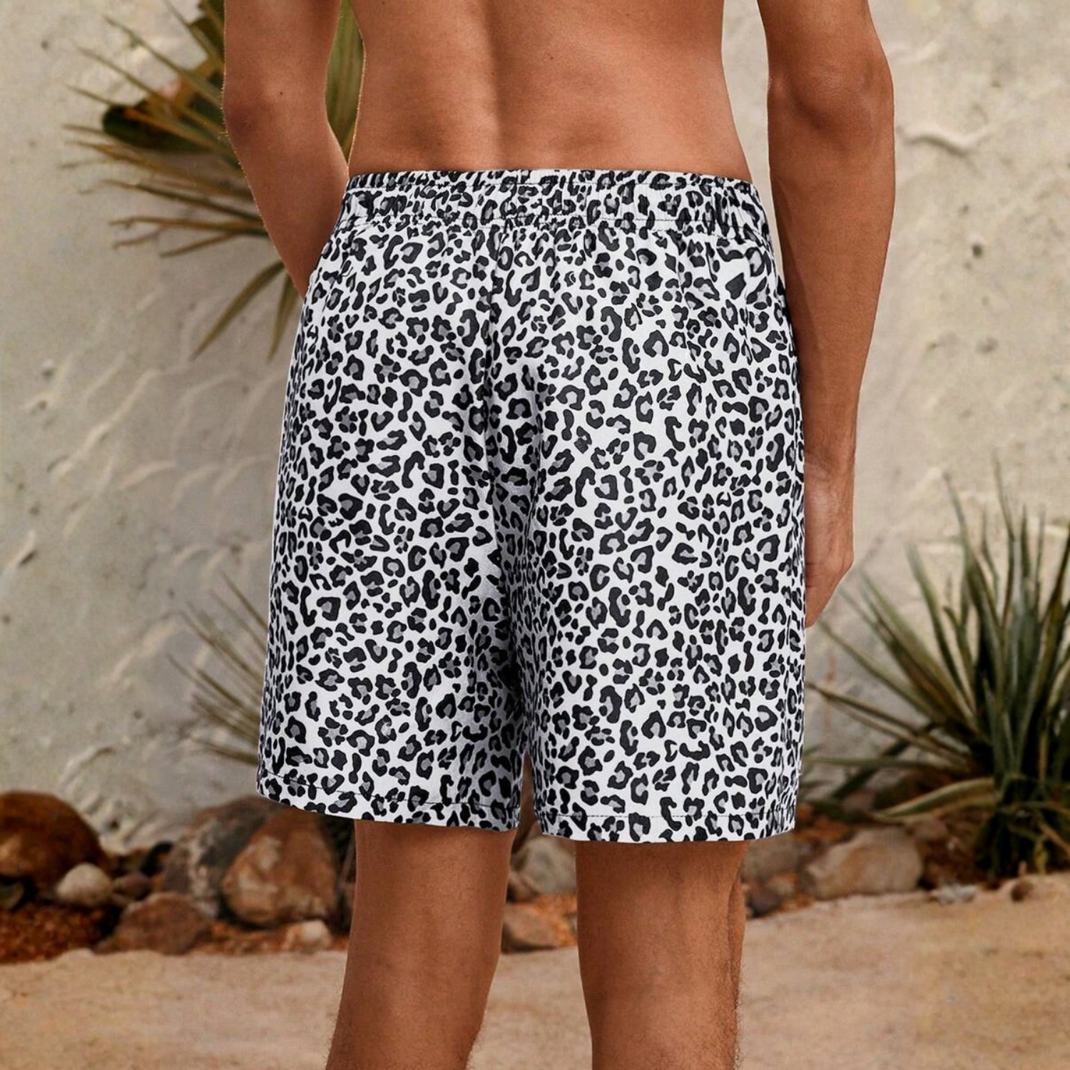 Leopard Print Drawstring Men Shorts And Women Swimwear Set For Beach