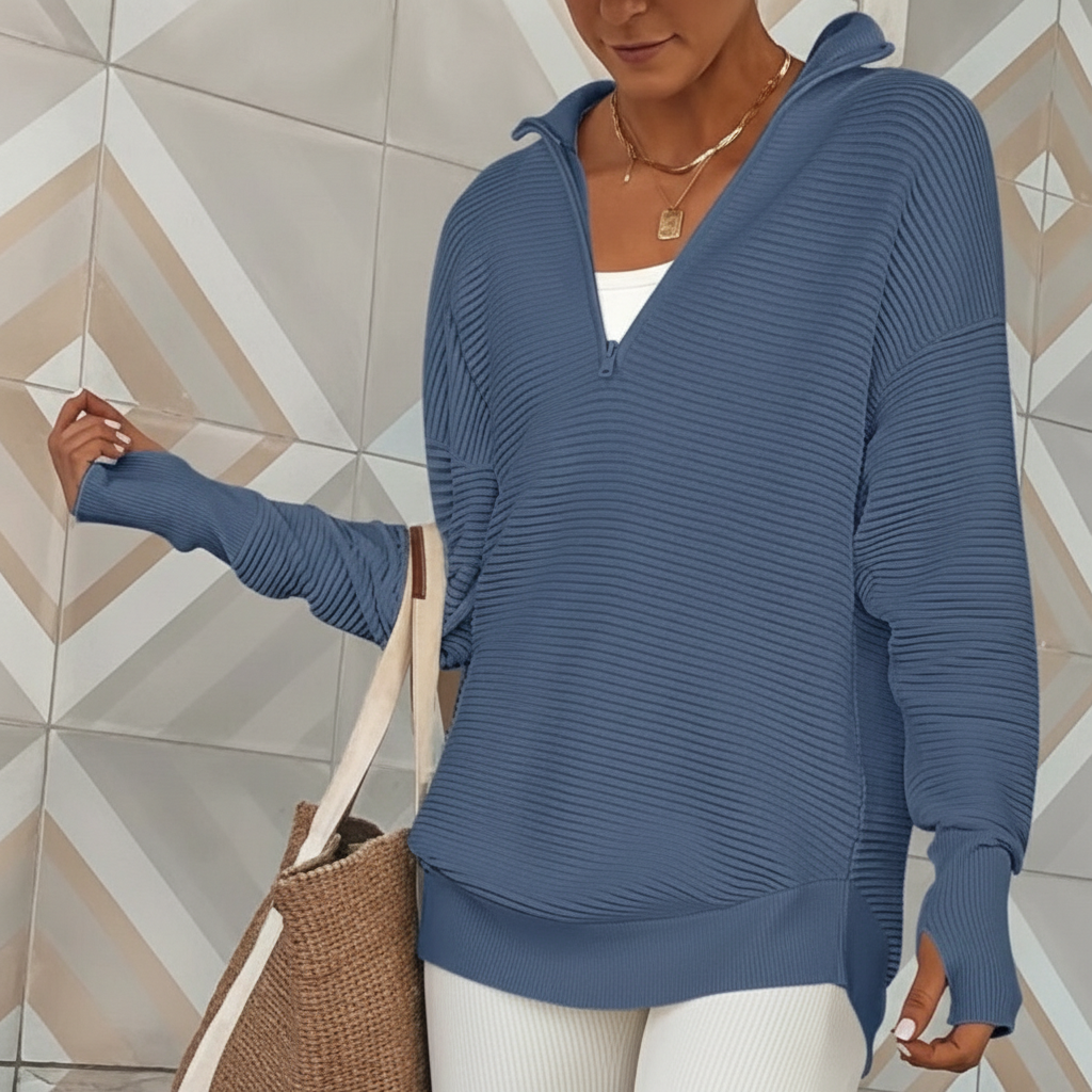 Long Sleeve Quarter Zip Pullover With Collar For Women