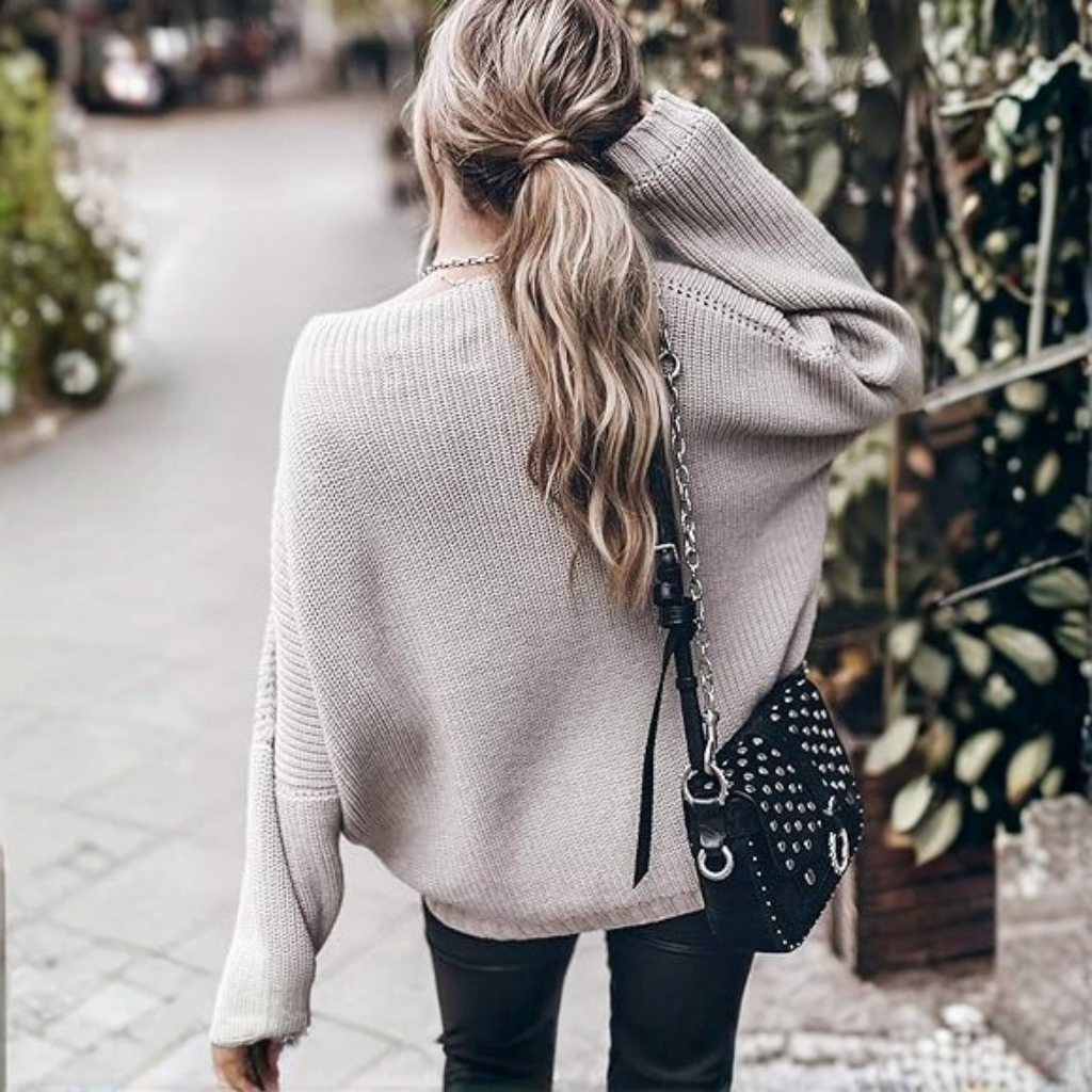 Oversized Chunky Knit Sweater With Batwing Sleeve For Women