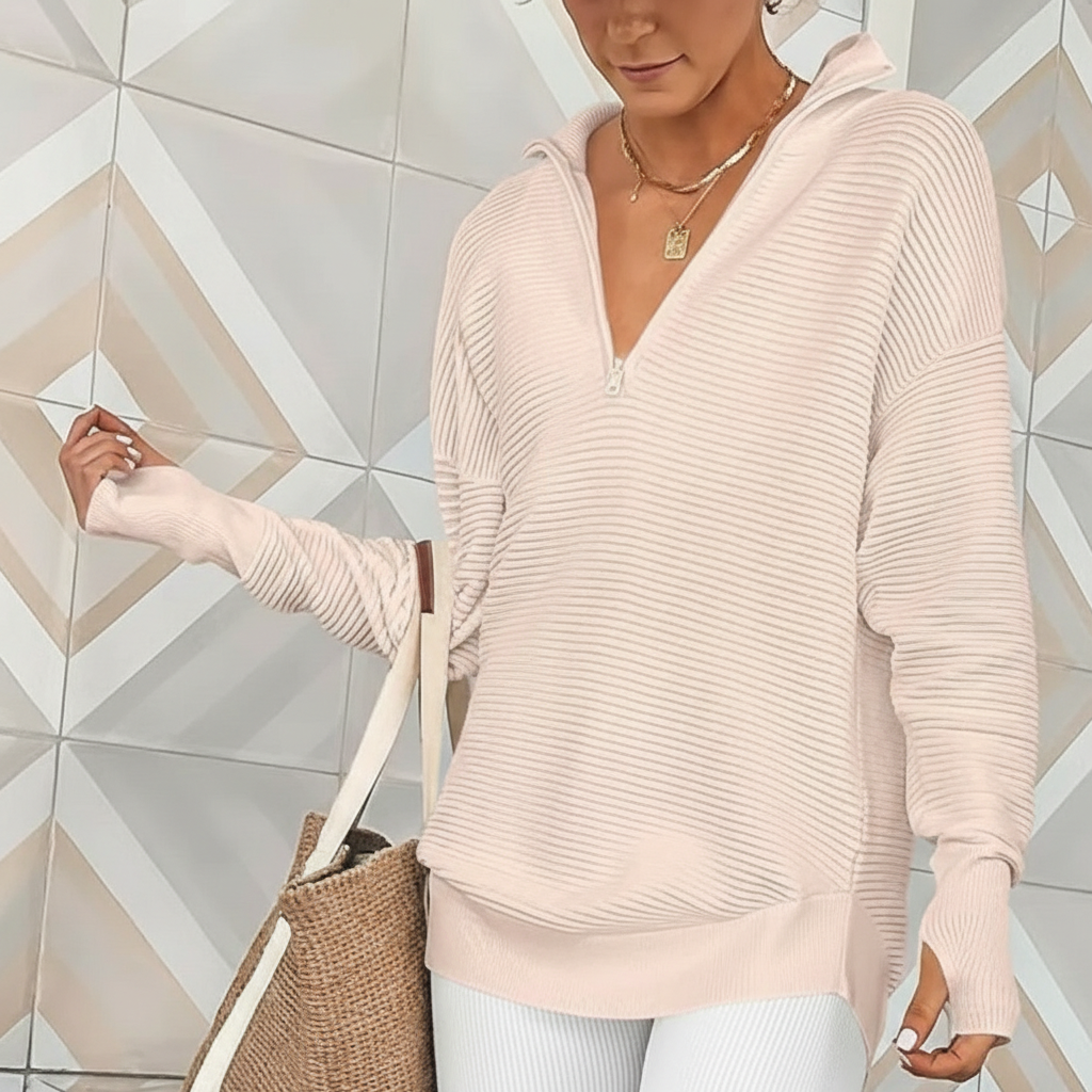 Long Sleeve Quarter Zip Pullover With Collar For Women