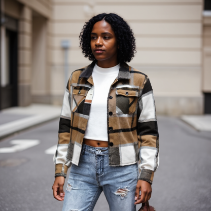 Plaid Button Down Cropped Jacket