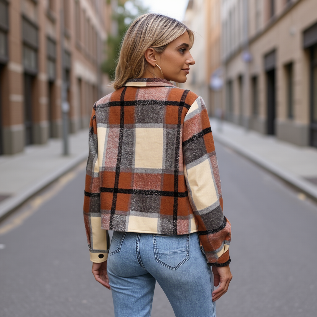 Plaid Button Down Cropped Jacket