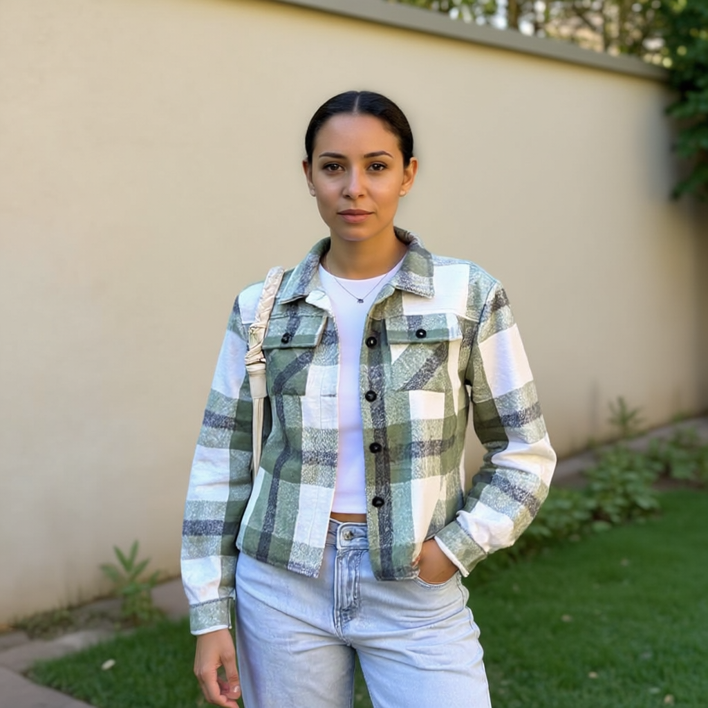 Plaid Button Down Cropped Jacket