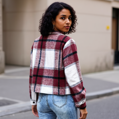 Plaid Button Down Cropped Jacket