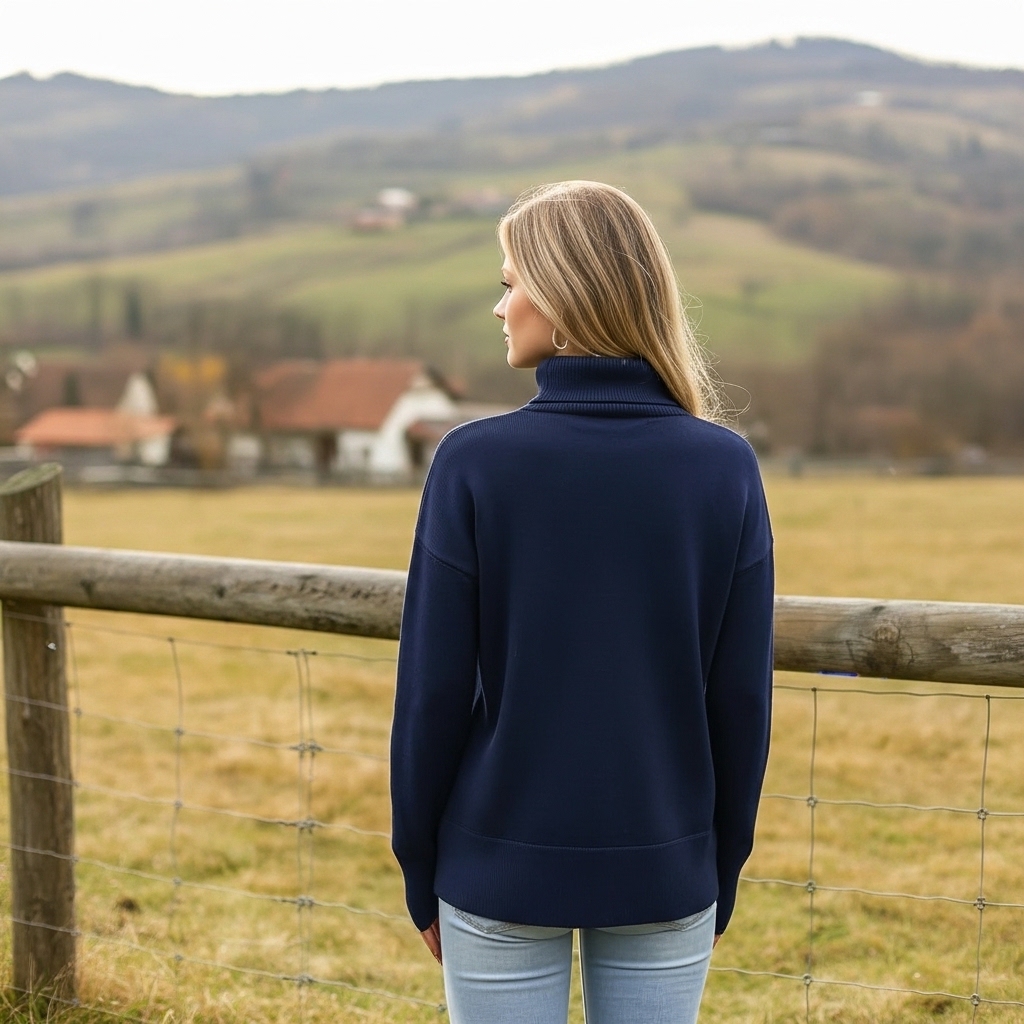 Oversized Chunky Knitted Sweater For Women With High Hem