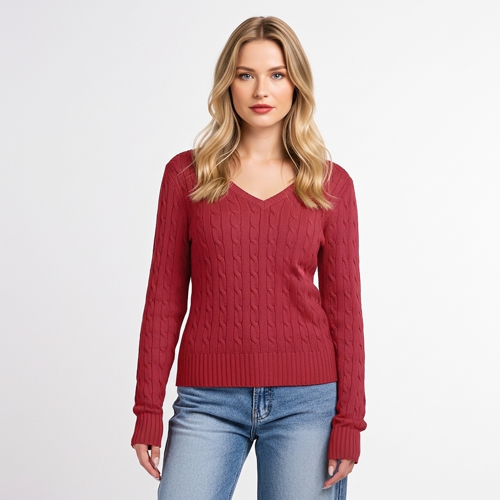 Long Sleeve Cable Knitted Design Sweater For Women