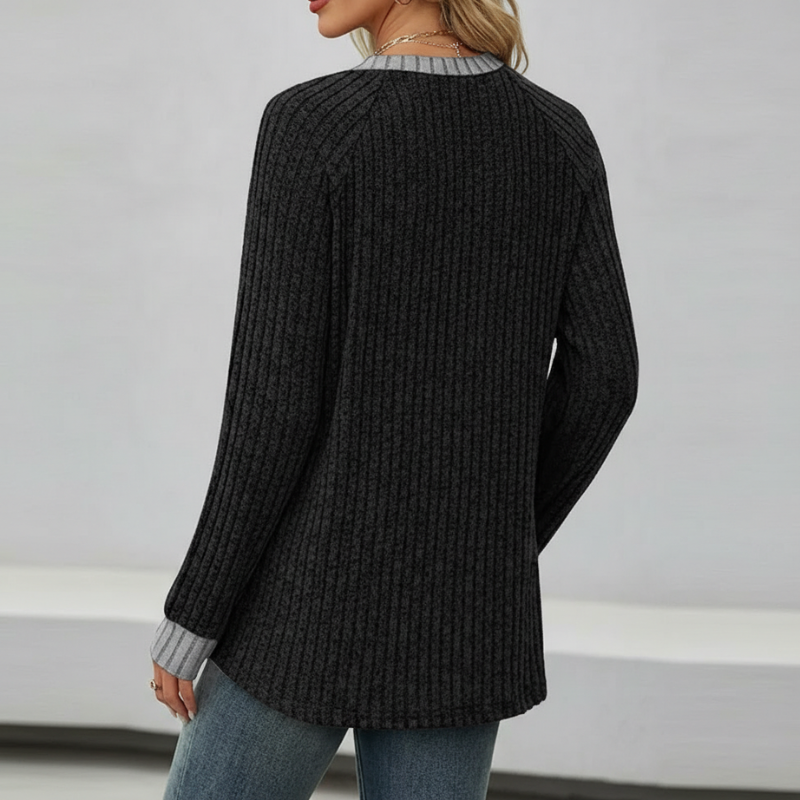 Long Sleeve Lightweight Sweater With Color Block Design For Women