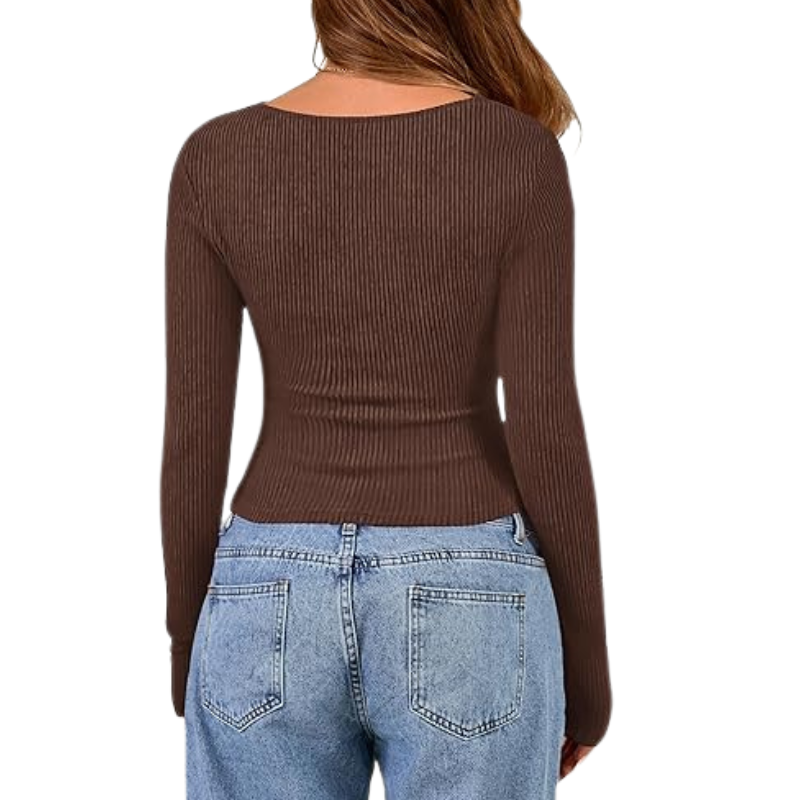 Womens Long Sleeve Cowl Neck Ribbed Knit Slim Fit Top