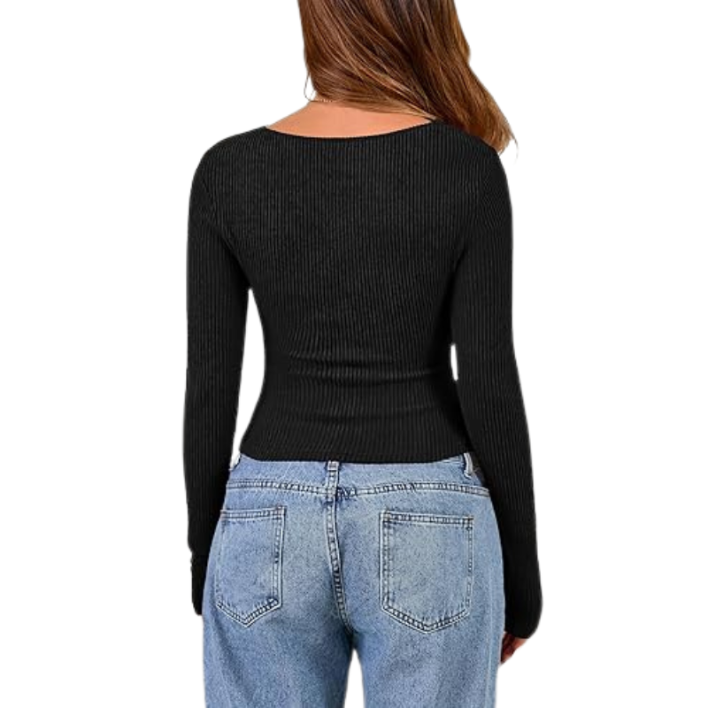 Womens Long Sleeve Cowl Neck Ribbed Knit Slim Fit Top
