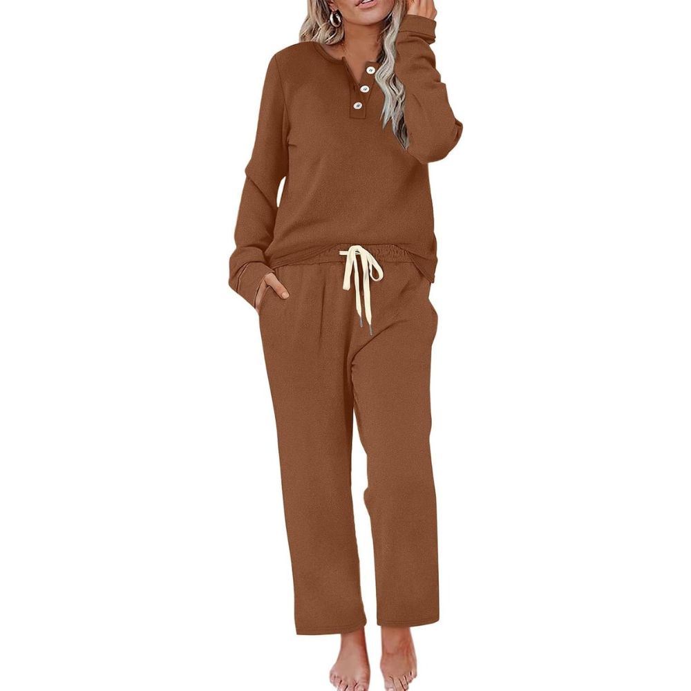 Lounge Sets for Women Two Piece - Button Down Sweatsuit Sweatpant with Pockets