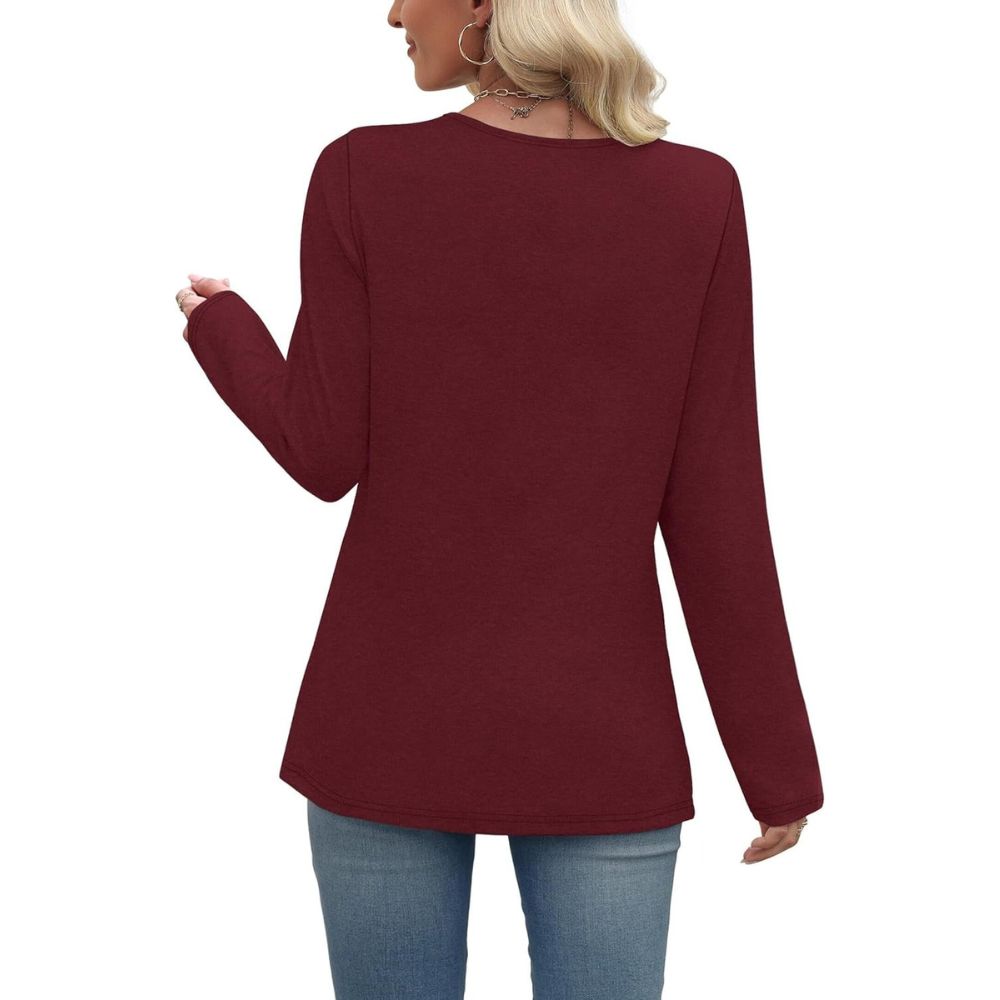 Long Sleeve Shirts for Women Fall Outfits V Neck T Shirts Button Down Tunic Tops