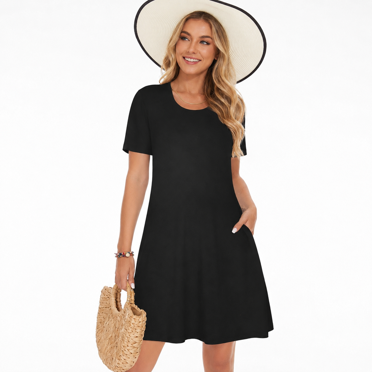 Casual Sundress Short Sleeve Beach Cover Ups For Women