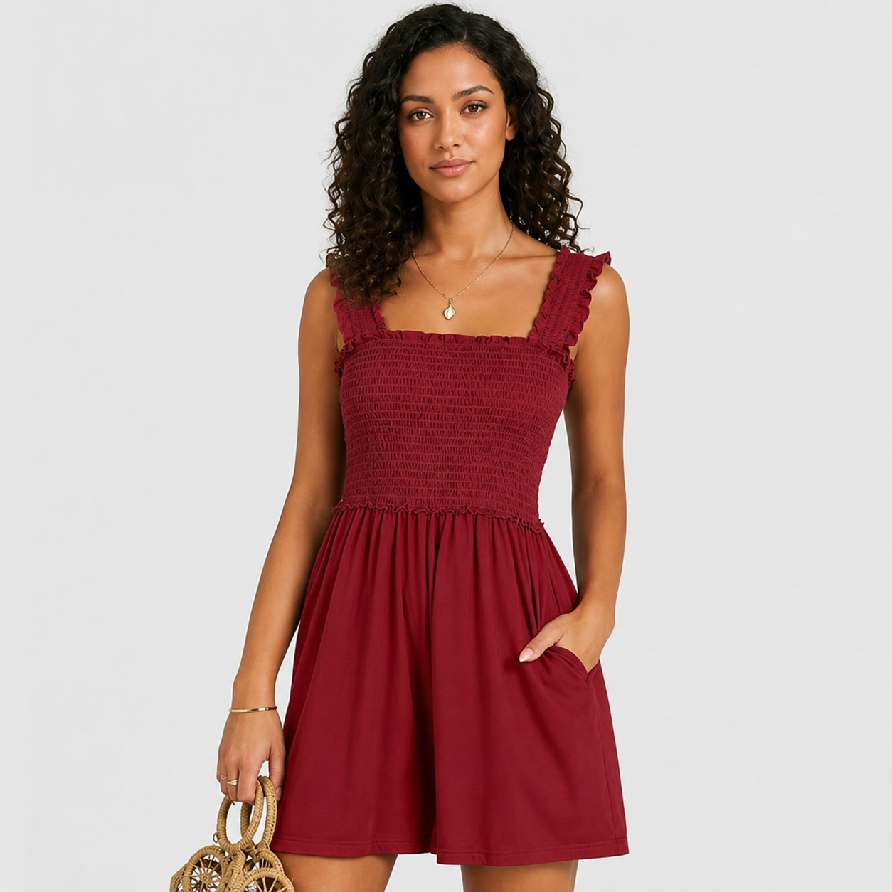 Smocked Loose Sleeveless Jumpsuit Romper For Women