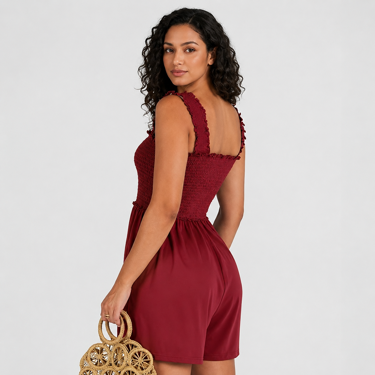 Smocked Loose Sleeveless Jumpsuit Romper For Women