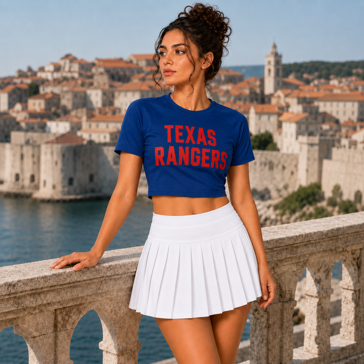 Texas Rangers Baseball Team Printed Two Piece Top And Skirt Set For Women