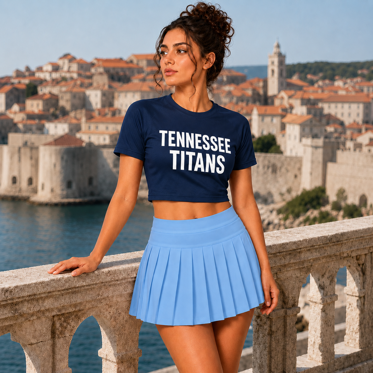 Tennessee Titans Football Team Printed Two Piece Top And Skirt Set For Women