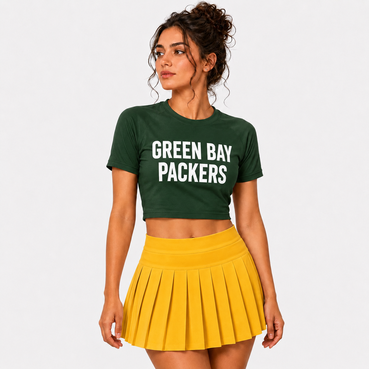 Green Bay Packers Football Team Printed Two Piece Top And Skirt Set For Women
