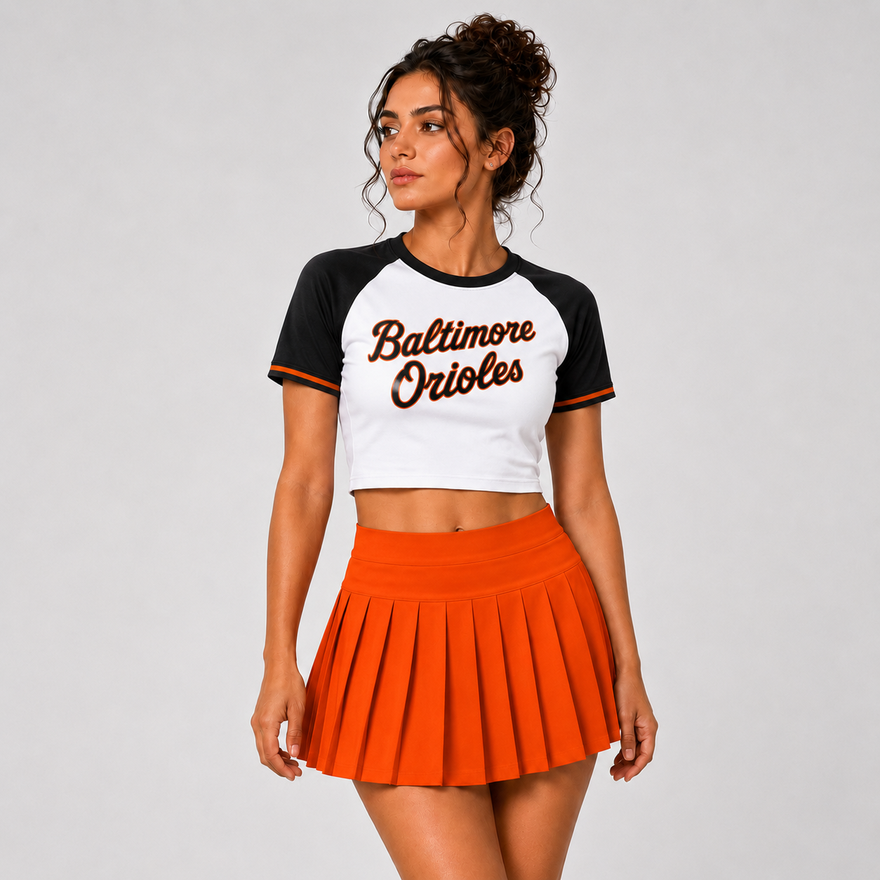 Baltimore Orioles Baseball Team Printed Two Piece Top And Skirt Set For Women