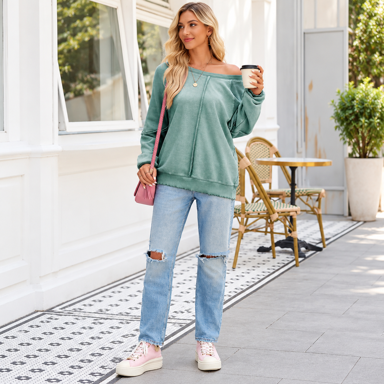 Casual Long Sleeve Waffle Knit Top For Women